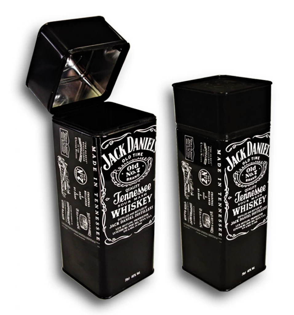 Hinged Lid Liquor Bottle Tin