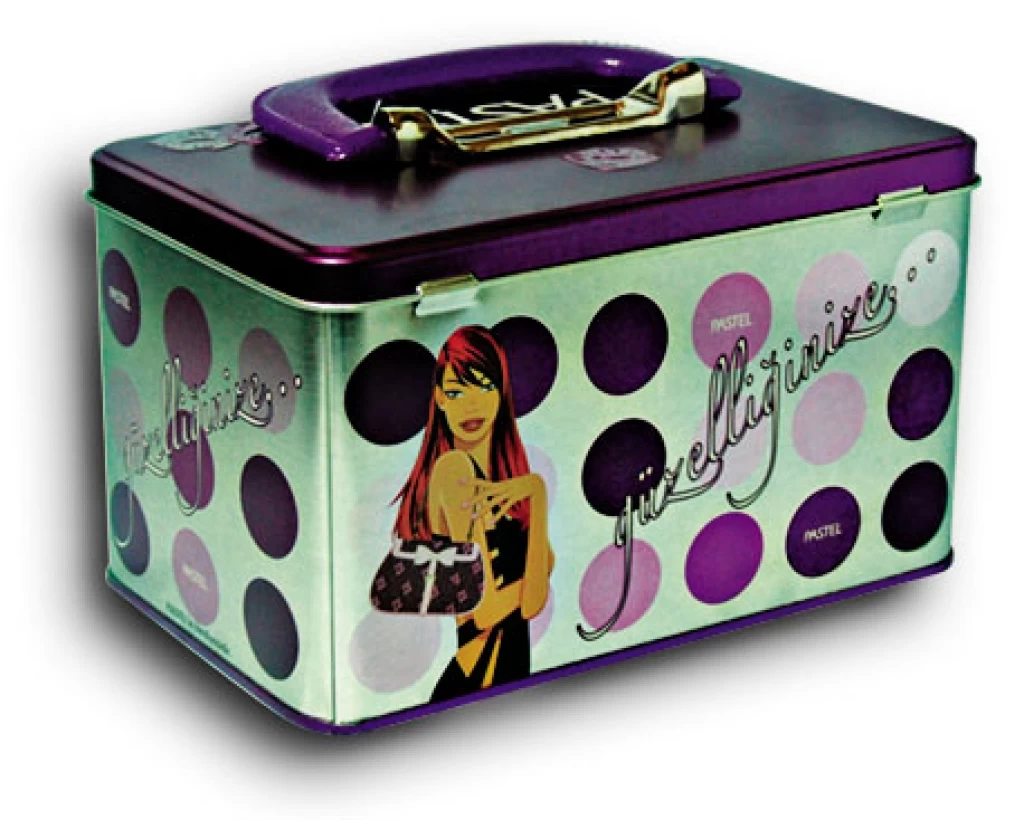 Rectangular Decorative Makeup Tin Box with Handle